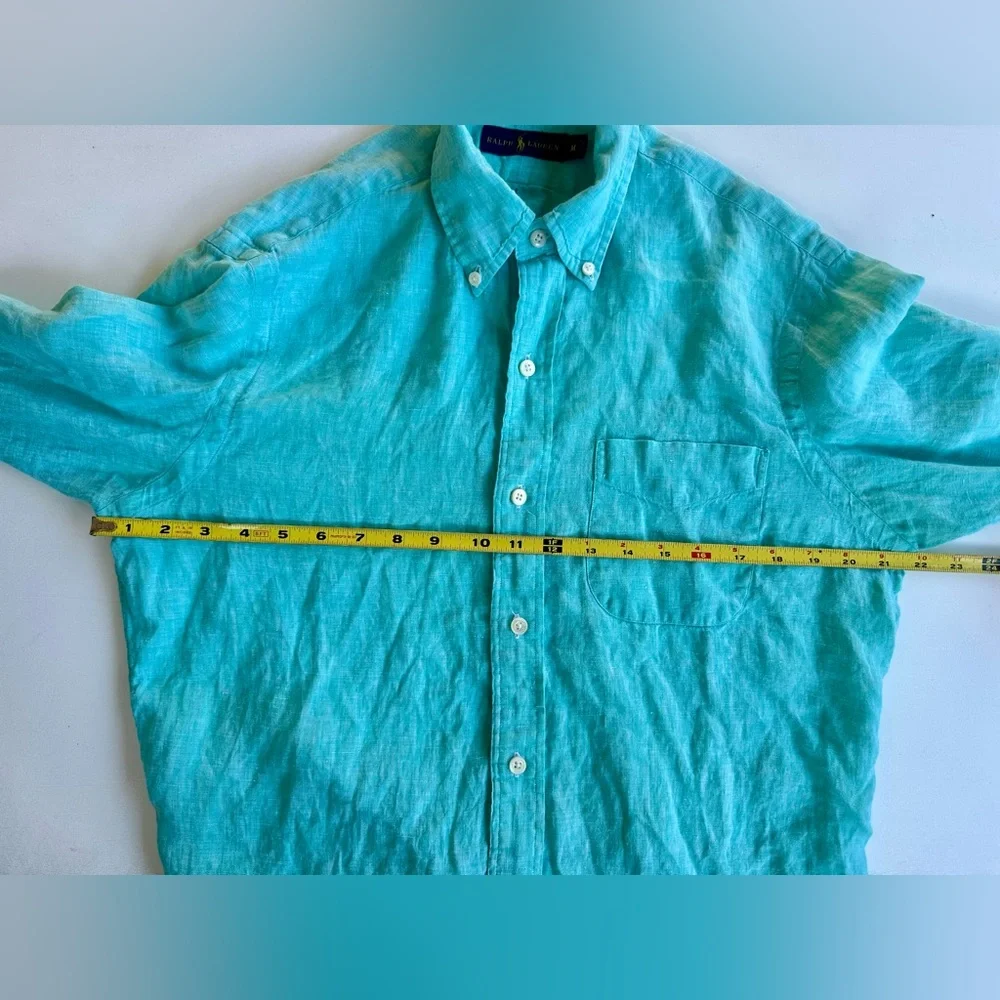 POLO Ralph Lauren 100% Linen Turquoise Blue Shirt, Classic Fit, M